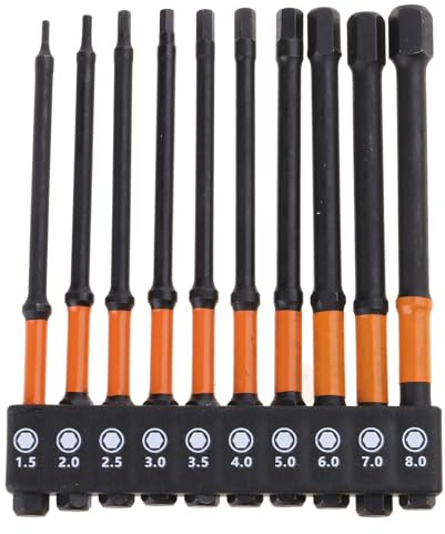 Zeizafa Lot de 10 forets à tête hexagonale pour clé Allen 6,35 mm en acier avec embouts de tournevis magnétisme
