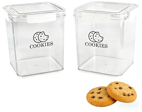 Keksdose 2er Set 4L Stapelbar, Keksdosen mit Deckel für Kekse und Snacks | Keksglas aus PET Kunststoff mit Dichtungsring, 4 Clips und Skala, Cookie Jar für Küche, Partys oder Speisekammer