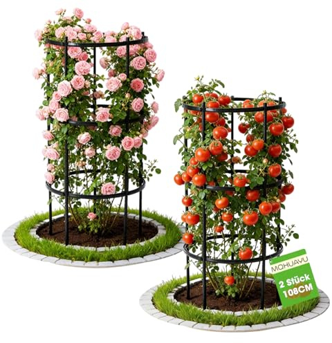 108cm Garden Obelisk Rankhilfe，Ø 50cm Tomaten Rankhilfe，Rosen Rankgitter ür Kletterpflanzen- Einstellbare Höhen für Gartenpflanzen, Rosen, Tomaten und andere Kletterpflanzen.2 Stück
