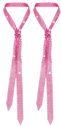 AIEOE 2 Stück Glitzer Diamantlegierung Krawatte Damen 70er Jahre Disco-Accessoire Uniform Party Kostüm