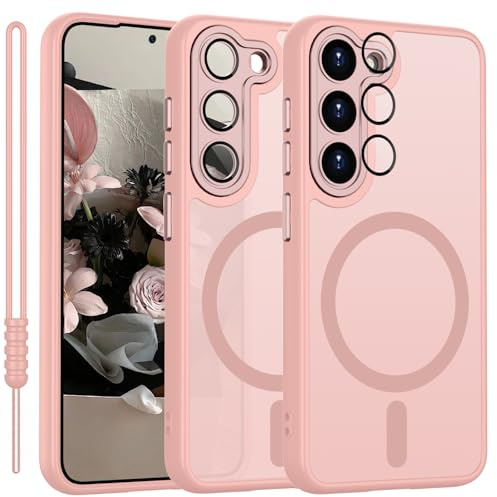 YUANDMI Coque de protection pour Samsung Galaxy S23 Plus, compatible avec MagSafe, protection magnétique mate, antidérapante, résistante aux rayures, anti-chocs, rose