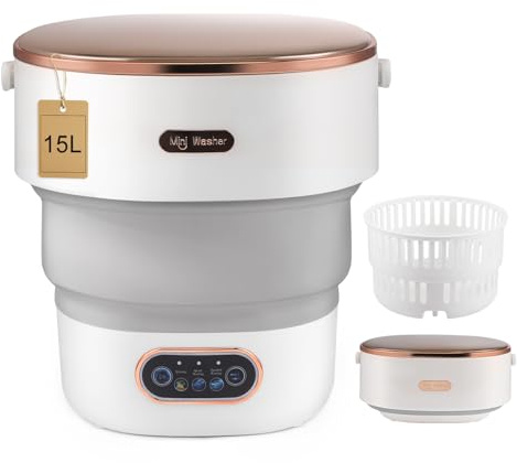 Mini lavatrice, lavatrice pieghevole da 11 litri con funzione centrifuga, lavatrice da viaggio portatile, lavatrice da campeggio mobile per viaggi, studenti, camper (15L-Grigio)