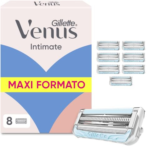 Gillette Venus Lamette per Rasoio Donna Parti Intime, Confezione da 8 | 8 Lamette Donna di Ricambio per Rasoio Parti Intime, per I Peli e la Pelle della Zona Intima, con Barra Anti-irritazioni