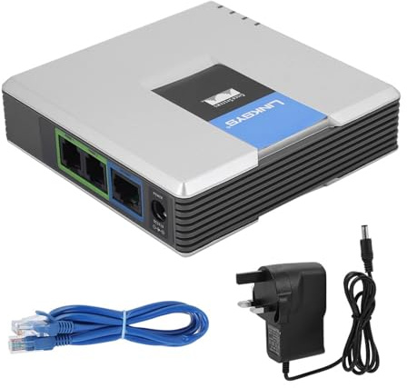 YUKERMARB VoIP Phone Adapter for PAP2T, VoIP Internet Phone 2 Ports Adapter Network Interface SIP RJ45 Cable (UK Plug)
