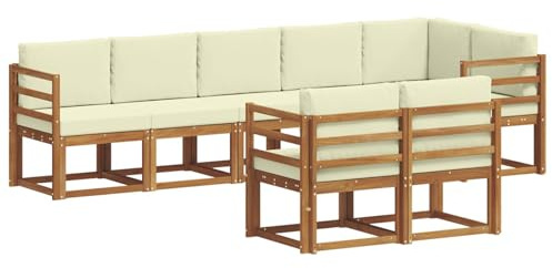 vidaXL Outdoor-Sofagarnitur mit Kissen 8 pcs Natur und Creme, Garten, modernes Outdoor-Sofa für Terrassensitzplätze, stylisches Lounge-Sectional-Set, haltbare Möbel für Komfort