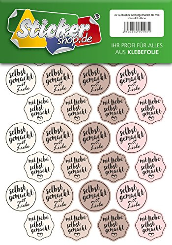 Aufkleber Selbstgemacht mit Liebe, Sticker aus edler Folie, wasserfest, verpacken, homemade, selfmade (pastell)