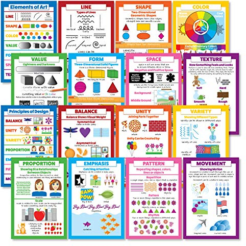 Palace Learning Laminated Elements of Design & Principles of Art 16 Poster Set (13 x 19)