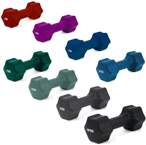 Sport-Thieme Neopren-Hantel | Sechseckige Kurzhantel mit griffiger Neopren-Beschichtung | In 8 Gewichtsvarianten erhältlich: 3-10 kg | Versch. Farben | Markenqualität