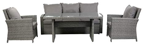 greemotion Lounge-Set Puri, anthrazitfarbenes Gartenmöbel-Set aus Polyrattan, Design-Sitzgruppe für in- und outdoor, inkl. Kissen in Grau