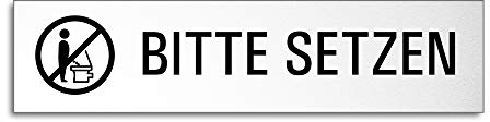 Toilettenschild Bitte-setzen Melamin weiß beschichtet Text schwarz selbstklebend 160 x 40 mm Nr.27066-MW