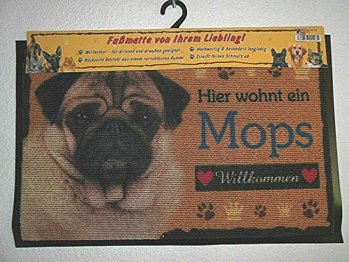 Pfronten Fußmatte Mops (36), Fußabtreter, Türvorleger, Türmatte wetterfest, Hund