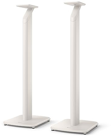 KEF LSX & LSX II S1 Pieds de Sol Blanc/Argent Paire, Pieds d'enceinte | en Aluminium | Gestion des câbles intégrée | astuces | pour LSX