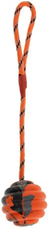 HomeDecTime Gummi Wurfball Hundespielball Ø 6,5 cm Hundeball mit Schnur - Orange