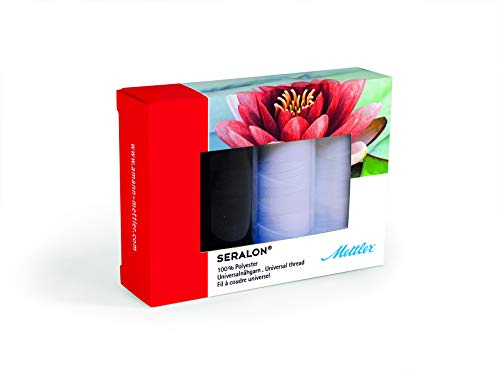 Mettler SERALON Black & White 4er Kit Nähgarn Set: Universal Garn zum Nähen oder Sticken, Nähgarn für Nähmaschine, 100% Polyester, SE4-Kit, 200m pro Rolle