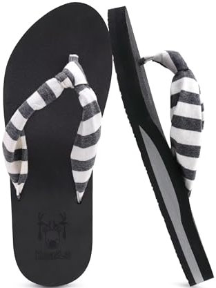 KuaiLu Infradito Donna Estive Comode Stoffa Righe Ciabatte Infradito Supporto Arco Plantare Sandali Infradito Spiaggia Piscina Flip Flop Mare Leggere Antiscivolo Gomma Suole Bianco e nero 36