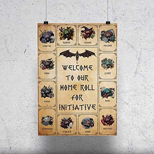 BCTS Welcome To Our Home Roll For Initiative Poster Dungeons And Dragon Rollenspiel Poster Ruheraum Dekor Geschenk für Gamer Wandkunst Metallschild Poster 30,5 x 40,6 cm
