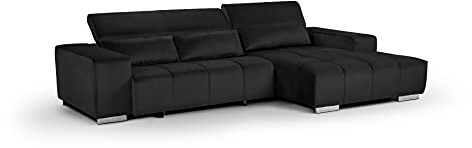 Mivano Ecksofa Orion / Große Eckcouch mit XL-Recamiere inkl. Relaxfunktion, Kopfteilfunktion und Kissen / 307 x 73 x 186 / Velours, Schwarz