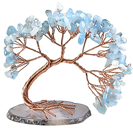 Nupuyai Aquamarin Kristall Baum Feng Shui Edelstein Baum Lebensbaum, Glücksbaum, Geldbaum Geschenk, Hochzeit, Deko