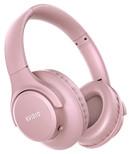 KVIDIO Bluetooth Kopfhörer Over-Ear,Faltbare kopfhörer kabellos mit 65 Std Spielzeit,Intensiver Bass,Wireless 5.2 Bluetooth Kopfhörer Kinder,Schnellem Aufladen, Langer Akkulaufzeit für PC (Rosa)