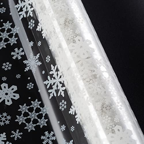 100m x80cm Clear Cellophane Wrap Florists Flowers, 2.5 Mil Cellophane Roll Hampers Gifts Wrapping Gift for Fruit Bouquet Craft Basket Sweet with Snowflake