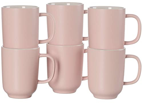 Ritzenhoff & Breker Kaffeebecher Jasper, 6er Set, Rosé, 285 ml, Steinzeug, Becher mit Henkel & Soft-Touch-Haptik, Matte Außenglasur