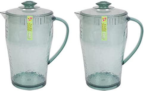 Pack of 2 Green Recycled Glass Effect Design Reusable Plastic Pitcher Summer Party BBQ Jug Carafe 1.7L