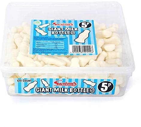 Swizzels Giant Milk Bottle Sweets, Milk Flavour Foam Gums- Tub of Sweets (120 Sweets)