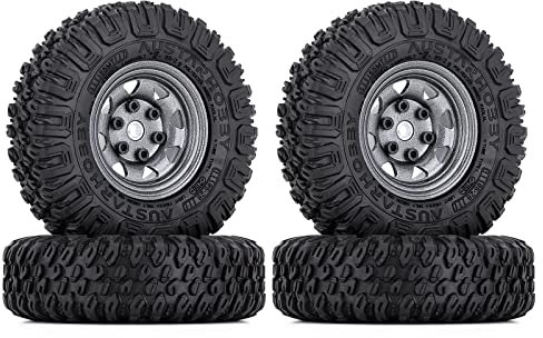 KEEDA 85 mm RC Reifen und Metall Felgen, 1,55 Zoll Beadlock-Räder Felge für 1/10 RC Crawler Auto D90 Pajero TF2 Tamiya CC01 CC02 LC70 LC80 Upgrade-Teile (Grau)