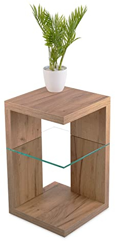 STEMA Seyfried Beistelltisch Pearl in Farbe Wildeiche - Couchtisch, Nachttisch 60x36x36cm mit Sicherheitsglas, Kleiner Sofatisch