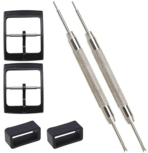 Be In Your Mind 2 Sets Uhrenarmband-Schnalle und Uhrenarmband-Schlaufen-Kits mit Federsteg-Werkzeugen, kompatibel mit Swatch Uhrenarmband-Ersatzteilen, 16 mm Innenbreite, Schwarz