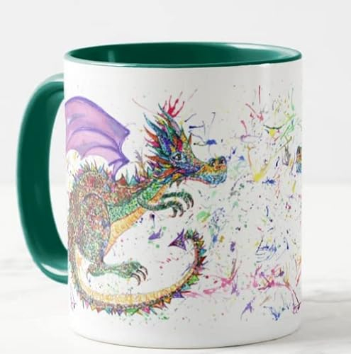 Rainbow Dragon Repile Lagarto pintado a mano, diseño acuarela, arte de color, taza de regalo, cumpleaños, trabajo, oficina, Navidad, té, café (D verde)