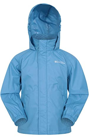 Mountain Warehouse Pakka Kids Waterproof Jacket - Wind Resistant, Lightweight,Breathable Rain Coat for Girls & Boys, Packaway Bag - For Rain, Autumn, Winter Blue Kids Size 3-4 Years