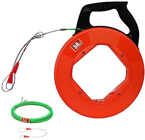 Kabeleinziehhilfe 50m,Einziehspirale,Einziehfeder,Polyester Zugdraht Fish Tape Einziehhilfe FüR Kabel Mit 2 FüHrungsfedern,Mit KunststoffgehäUse,Kabel-Einführungsgerät (50M-A)