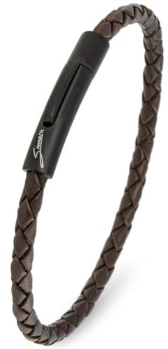 Simaru Lederarmband, 4mm geflochten für Frauen & Männer, Echtleder-Armband mit Edelstahl Hakenverschluss, Premium-Qualität Made in Germany ((21cm Lenght - L), Braun)