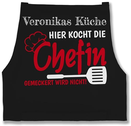 Schürze - Kochschürze - Hier kocht die Chefin - 85x69 - Schwarz - lustige schürzen für frauen personalisierte kochschuerze küche chefköchin kochschürzen damen personalised apron koch lustig