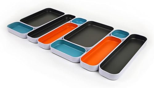 Three by Three Seattle 10-teiliges Organizer-Set aus Metall zur Aufbewahrung von Make-up, Schreibwaren, Utensilien und mehr in Büroschreibtischen, Küchen- und Badezimmer-Schubladen (2,5 cm, Grau,