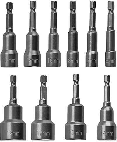 NOCHME Magnetisch Stecknuss Set 1/4 Zoll 6-19mm 10-teilig Profi Magnete Sechskant Steckschlüssel Schraubenschlüssel Bit Satz Nuss Adapter Für Bohrer, Chrom Vanadium Stahl