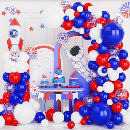 Kit Arche Ballons Bleu Rouge et Blanc, 131 pcs Guirlande Ballons de Baudruche Blanc Rouge Bleu Confettis pour Garçon Filles Enfant Fêtes d'Anniversaire Mariage Baby Shower Baseball Nautique Décoration