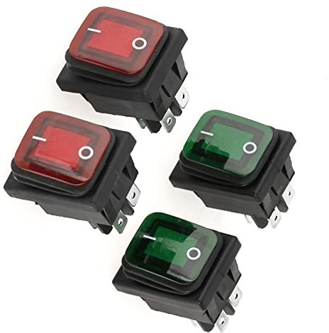 Alvinlite 4 pezzi interruttore a bilanciere 220V 16-20A 4 pin 2 posizioni IP67 impermeabile rosso e verde illuminato snap-in barca a levetta alimentazione per interruttore a bilanciere di ricambio