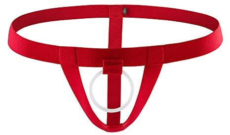 JEShifangjiusu Sexy T-UnterwäSche FüR MäNner Mit Niedriger Taille Hochelastischer Ring-Slip Aus Silikon Weiche Bequeme Unterhosen (Rote 1 PC,L)