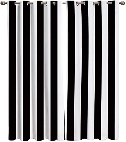 FIBITA Vorhang Blickdicht Streifen Vorhänge Schwarz Und Weiß Gardinen Wohnzimmer Schlafzimmer Verdunklungsvorhänge Thermovorhang 3D Druck Schallschutz Vorhang mit Ösen 2er Set B 60 x H 150 cm
