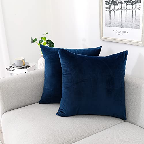 NiNi All Dekorative Kissenbezüge aus Samt, 66 x 66 cm, 2 Stück, dunkelblau, für Couch, Sofa, Schlafzimmer, Wohnzimmer, Outdoor