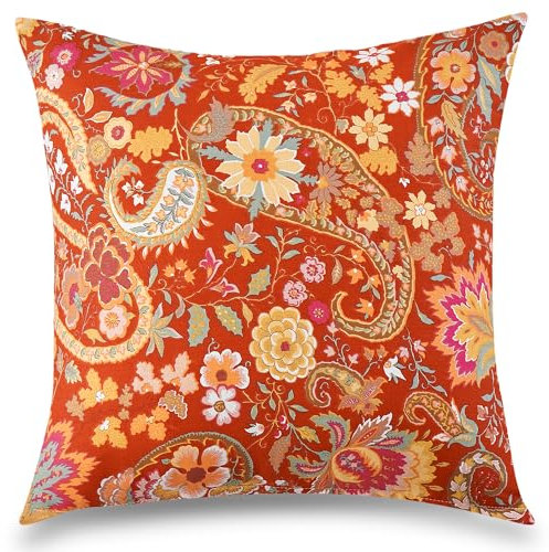 ATsense 2er Set Kissenbezug 80 x 80 cm, 2 Stück - 100% Baumwolle, Böhmischer Stil Tieforange Kopfkissenbezug mit Reißverschluss, ÖkoTex Zertifiziert Superweicher Premium und Hypoallergen
