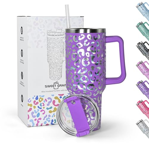 sweet grain Mug Isotherme avec Paille et Poignée 1.2L, Tasse à Café Acier Inoxydable à double paroi, Isolée Tasse Isotherme, Tasse Cafe Voyage