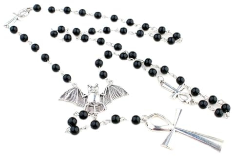 TIAOWU Halskette, Gothic-Kreuz-Rosenkranz-Perlen-Halskette, handgefertigter Choker-Schmuck, Vampir-Ankh-Kreuz, Fledermaus-Anhänger, Halskette, Pullover-Kette, wie abgebildet, as show, Metall