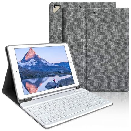 aMZCaSE Étui pour iPad Pro 9,7 avec clavier pour iPad 6ème génération (2018), iPad 5e génération (2017), iPad Air 2/1 avec clavier Bluetooth amovible sans fil, gris