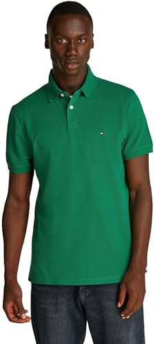 Tommy Hilfiger Polo de Manga Corta Hombre Regular Fit con Botones, Verde (Nouveau Green), S