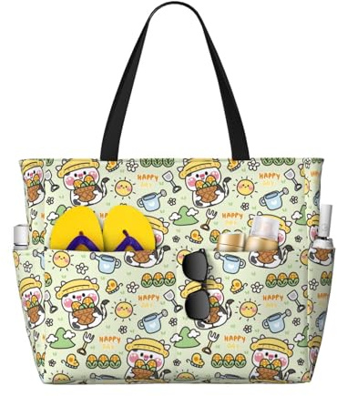 Xiso Ver Große Strandtasche für Damen, extra großes Fassungsvermögen, wasserdicht, sanddicht, geeignet für Schwimmbad, Fitnessstudio, Reisen, Lebensmittel, niedliche Kuh im Bauernhof-Konzept