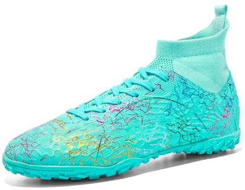 KUUK Chaussures de Football Garçon Enfants Turf TF Chaussures de Futsal Indoor Adolescents High Top FG Spike Chaussures de Sport en Plein (028 Vert TF 33)