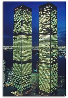 Vintage-Fotografie-Poster, Zwillingstürme des World Trade Center bei Dämmerung, Wandkunstdruck, ästhetische Raumdekoration, Malerei, Leinwand, Heim- und Bürodekoration, 20 x 30 cm, ungerahmt